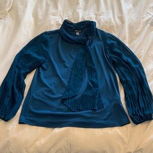 Cable & Gauge Blue Blouse with Built-In Scarf